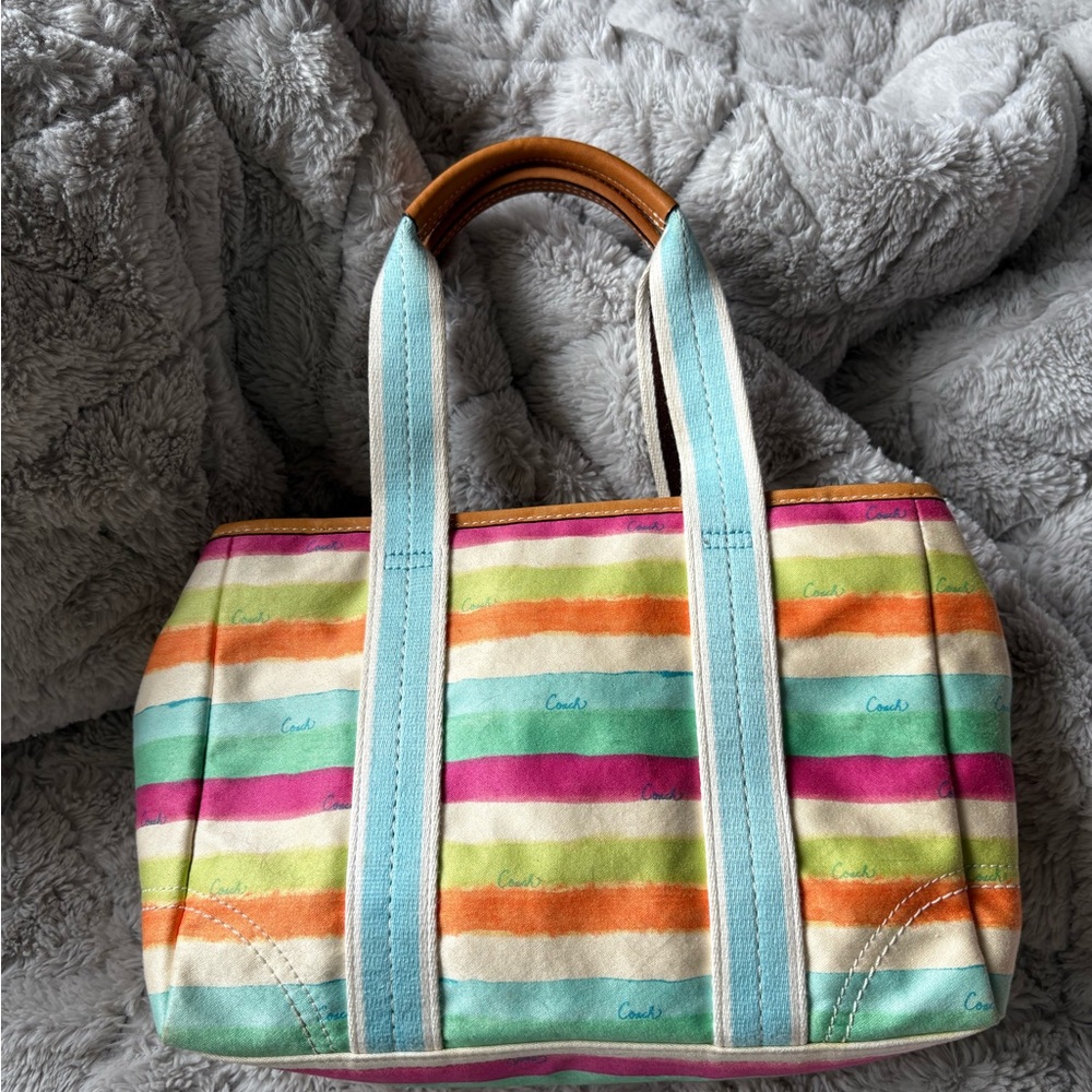Y2K Coach Hampton Watercolour Striped Canvas Bag - Picture 8 of 12
